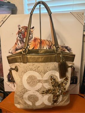 Coach Audrey Limited Edition Canvas Starfish Jeweled Tote Rare!